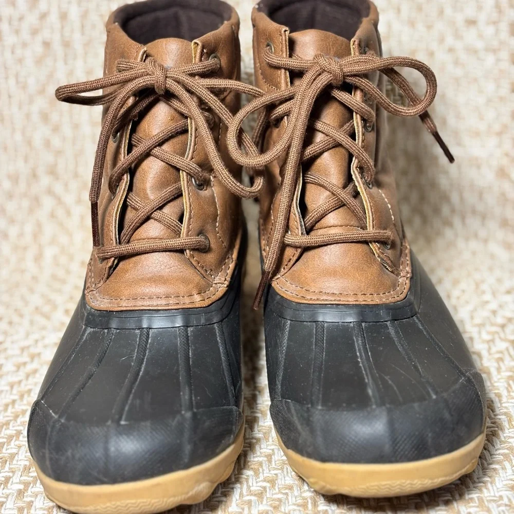 Womens 4 Sperry Port Duck Boots Brown Waterproof Rubber Sole Lace Up EU36!